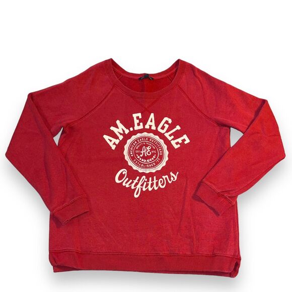American Eagle Womens Sweatshirt Pullover Round Neck Long Sleeves Red Pink Large - Picture 1 of 8